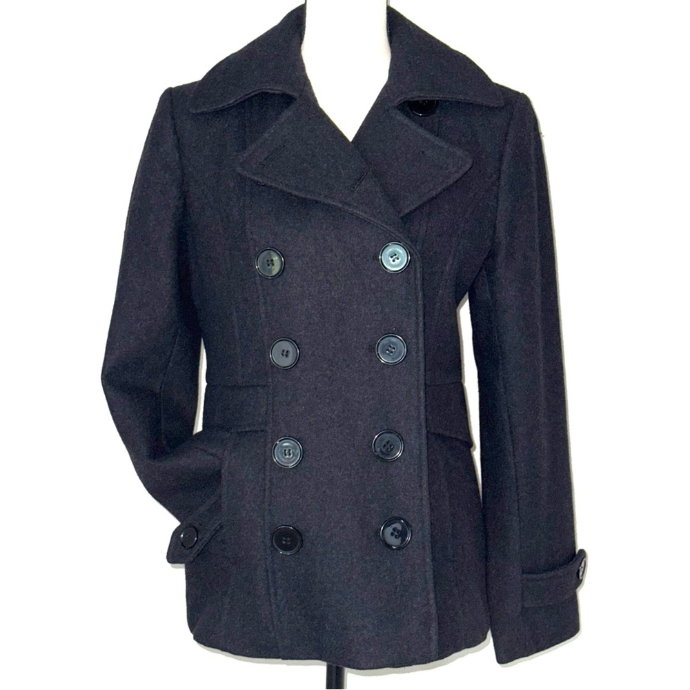 Giacca Women’s Black‎ Double-Breasted Wool Peacoat Jacket size medium Winter Y2K